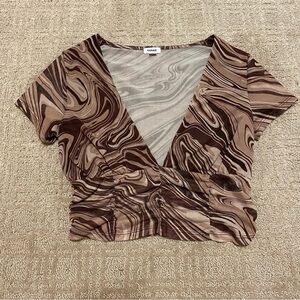 {Garage} Shirred Mesh Cropped Tee | Brown Tie Dye Swirl ~ P/S